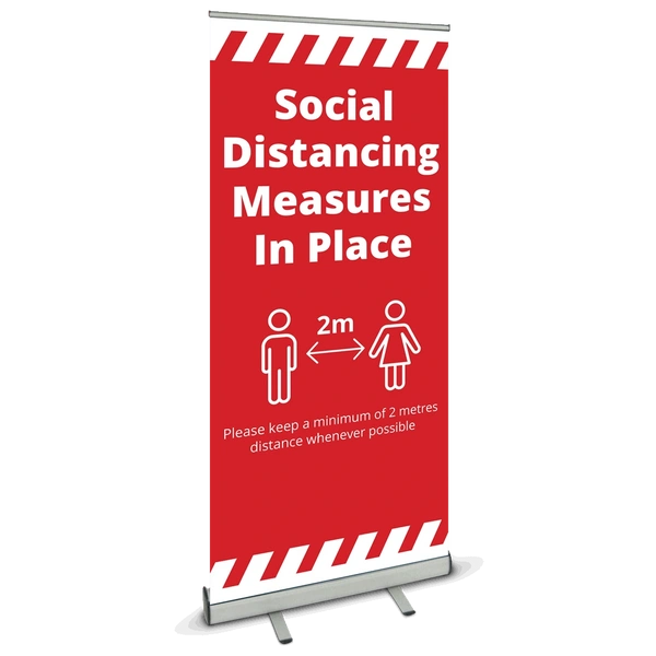 850 Roller Banner - Social Distancing Alert