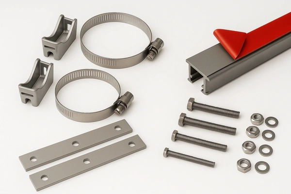 Range of fixing types offered by Fast Print UK including: Universal Sign Fixing Kit, Sign Channel With Bonding Tape, Pre-drilled aluminium flat bars, and Sign Channel Nuts, Bolts & Washers